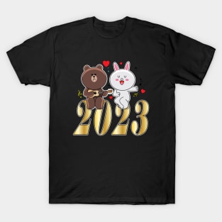 Brown Bear Cony Bunny Rabbit New Year 2023 T-Shirt